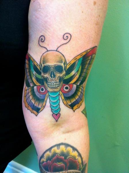 Arm New School Skull Moth Tattoo by Pure Vision Tattoo