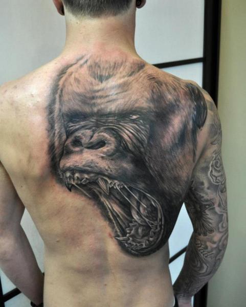 Shoulder Realistic Back Gorilla Tattoo by Pure Vision Tattoo