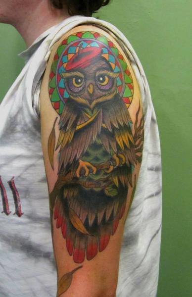 Shoulder New School Owl Tattoo by Pure Vision Tattoo