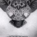 Brust Eulen Dotwork tattoo von Dots To Lines