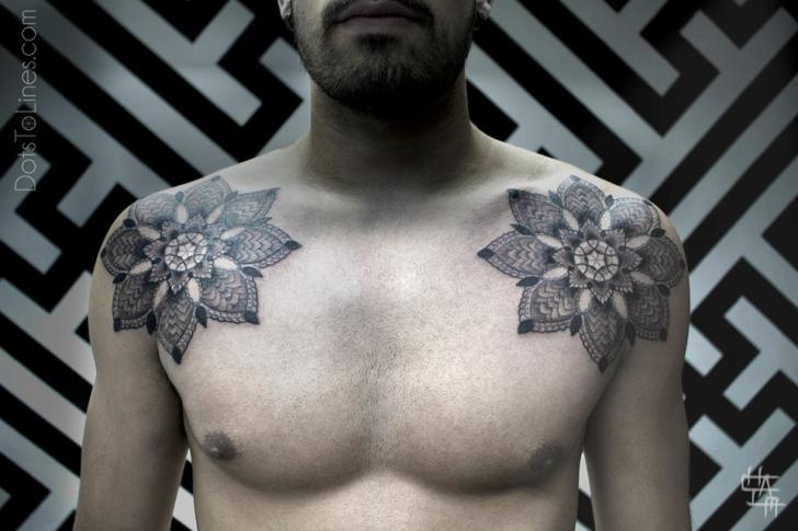 Tatuaje Hombro Dotwork por Dots To Lines