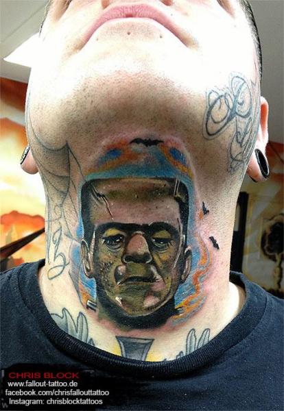 Neck Frankenstein Chin Tattoo by Fallout Tattoo
