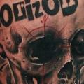 tatuaggio Spalla Scritte Teschio Caratteri di Fallout Tattoo