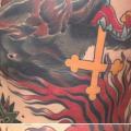 tatuaje Pecho Old School Lobo Vientre por Seven Devils