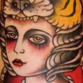 tatuaje Old School Pierna Mujer Tigre por Seven Devils