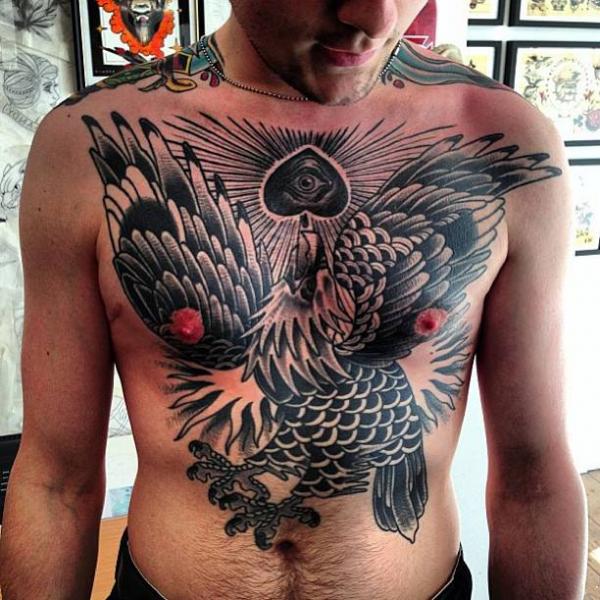 Chest Old School Eagle Belly Tattoo by Seven Devils