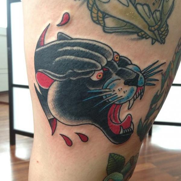 Old School Panther Thigh Tattoo by Seven Devils