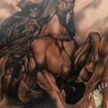 Realistic Back Warrior Horse tattoo by Tattoo Ligans