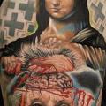 Einstein Leonardo Thigh Gioconda tattoo by Tattoo Ligans