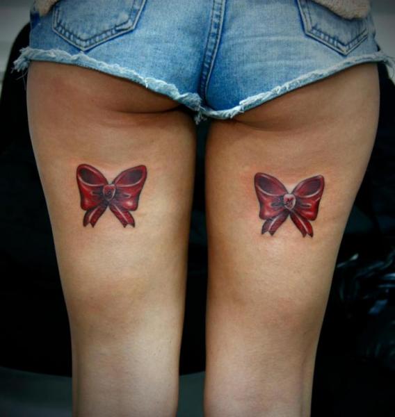 Ribbon Thigh Tattoo by 2nd Face