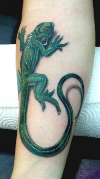 Arm Realistic Iguana 3d Tattoo by Vaso Vasiko Tattoo