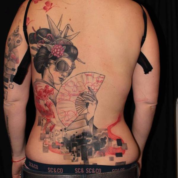 Japanese Women Back Tattoo by Elektrik Revolver