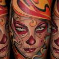 tatuaje Brazo Cráneo mexicano por SW Tattoo