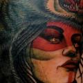 tatuaje Brazo Old School Mujer Lobo por Jack Gallowtree