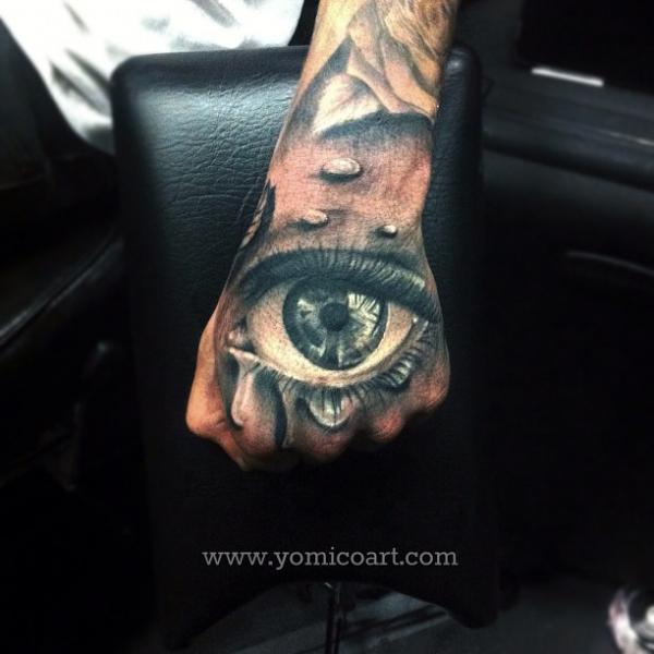 Realistic Hand Eye Tattoo by Yomico Art