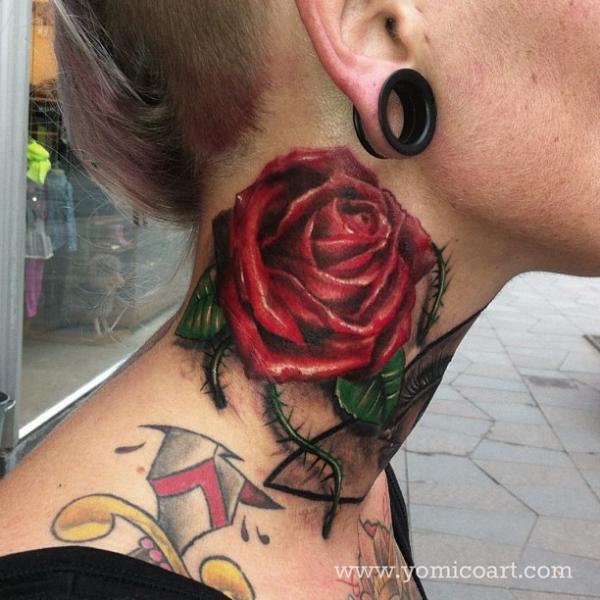 Realistic Flower Neck Tattoo by Yomico Art