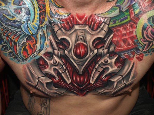 Biomechanical Chest Tattoo by Artistic Element Ink