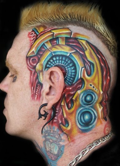 Biomechanical Head Tattoo by Artistic Element Ink