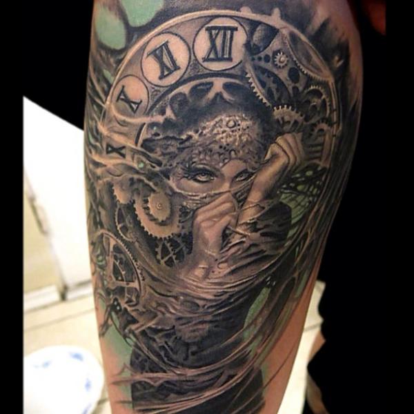 Arm Fantasy Clock Women Tattoo by Rember Tattoos