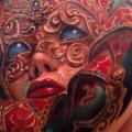 Shoulder Women Mask tattoo by Rember Tattoos