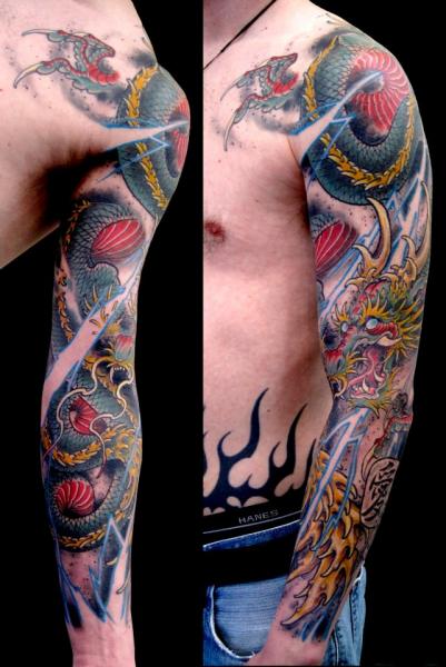 Japanese Dragon Sleeve Tattoo by Spider Monkey Tattoos