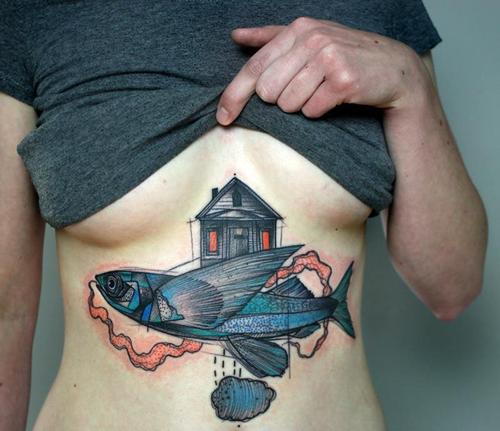 Belly Fish House Abstract Tattoo by Peter Aurisch