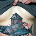 tatuaje Vientre Pescado Casa Abstracto por Peter Aurisch