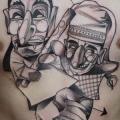 tatuaggio Petto Maschera Dotwork di Peter Aurisch