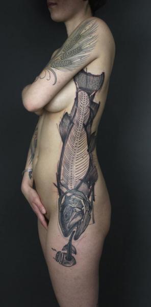 Side Dotwork Fish Tattoo by Peter Aurisch