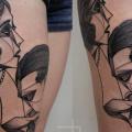 Kiss Dotwork Thigh tattoo by Peter Aurisch