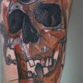 Totenkopf Rohr Oberschenkel tattoo von Peter Aurisch