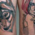 Women Wolf Thigh tattoo by Peter Aurisch