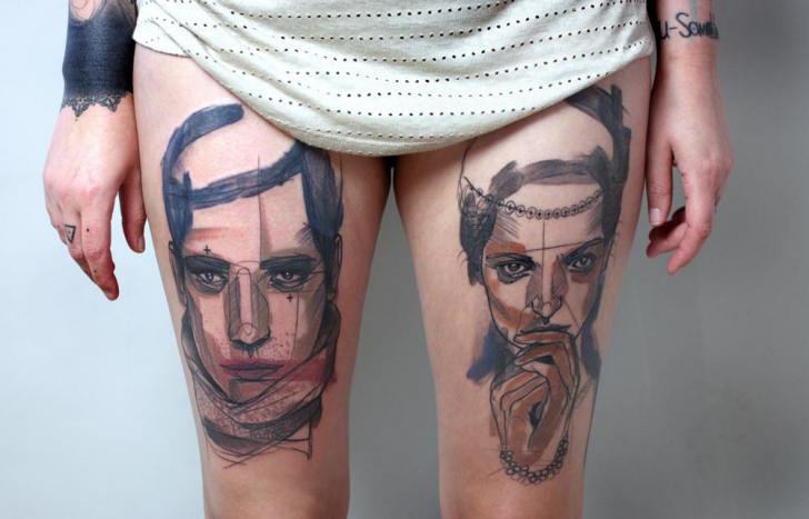 Women Draw Thigh Men Tattoo by Peter Aurisch