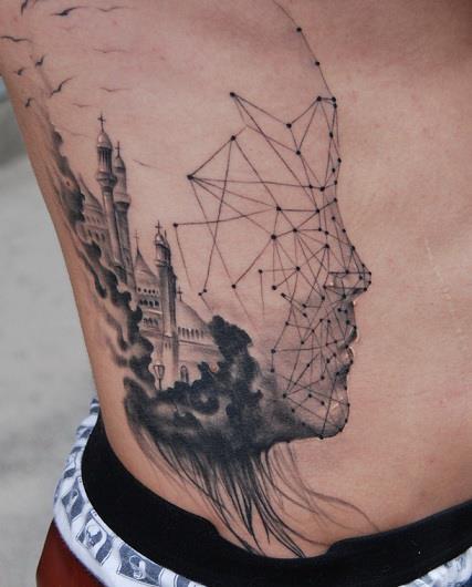 Fantasie Seite Stadt Männer Tattoo von Bio Art Tattoo