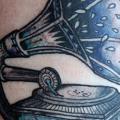Leg Gramophone tattoo by David Hale
