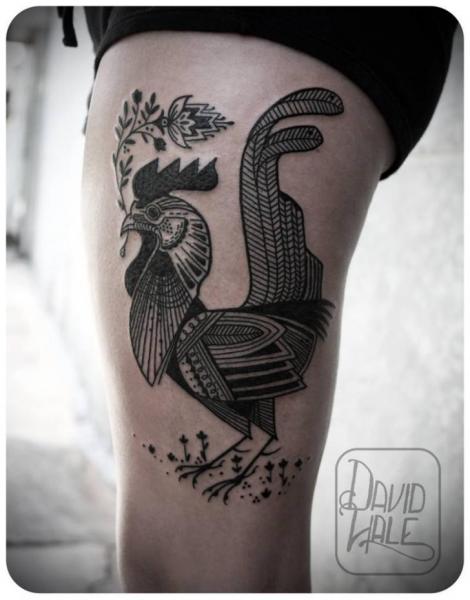 Tatuaggio Gamba Gallo di David Hale