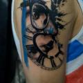 Shoulder Clock Trash Polka tattoo by Proki Tattoo