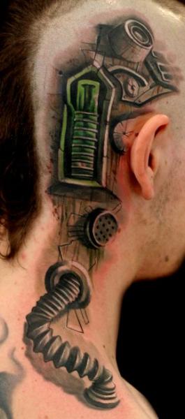 Biomechanical Head Neck Tattoo by Speak In Color