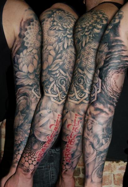 Geometric Sleeve Tattoo by Allen Tattoo