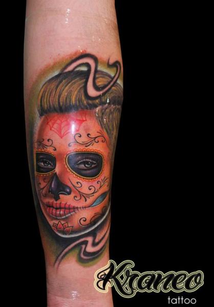 Tatuagem Braço Caveira Mexicana por Face Tattoo