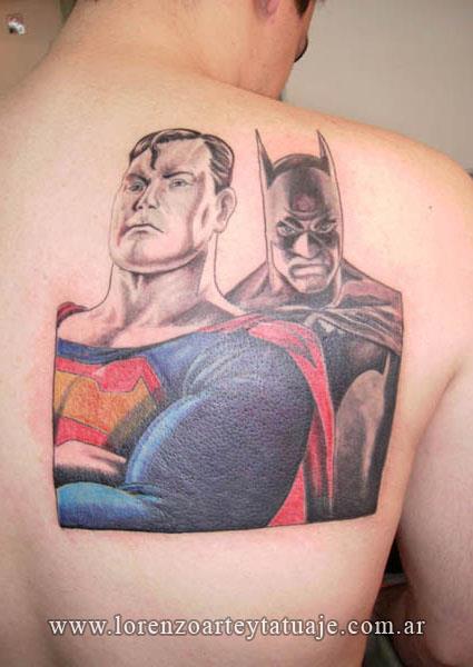 Tatuaggio Fantasy Schiena Batman Superman di Lorenzo Arte Y Tatuaje