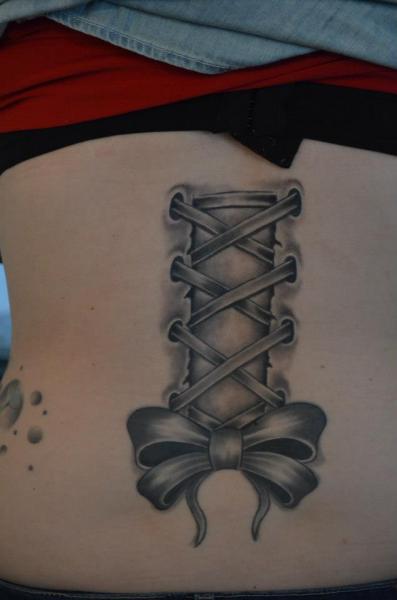 Realistic Back Ribbon Tattoo by Freaky Colours