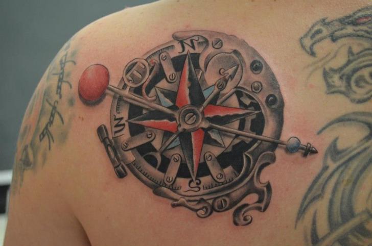 Realistic Back Compass Tattoo by Freaky Colours