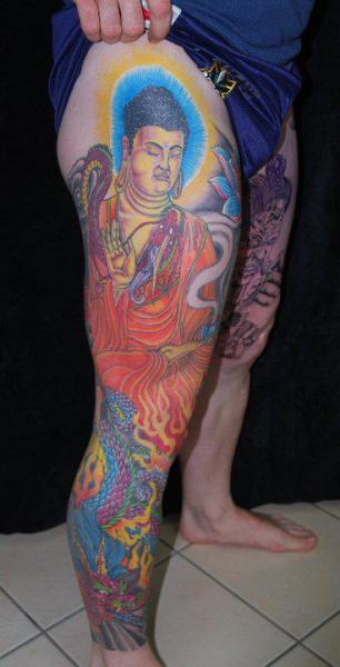 Tatuaż Noga Japoński Budda przez Rand Family Tattoo