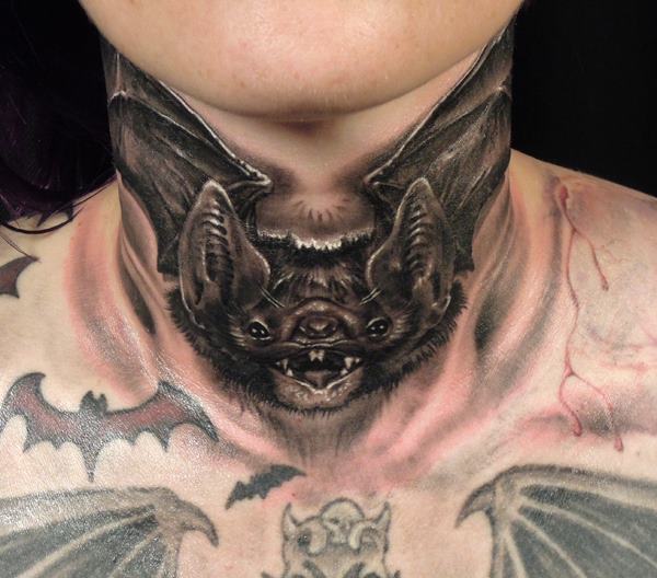 Neck Bat Tattoo by James Tattoo Art