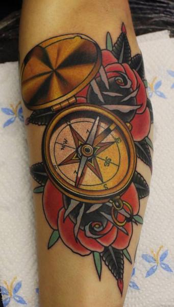 Arm Old School Compass Tattoo by No Regrets Studios