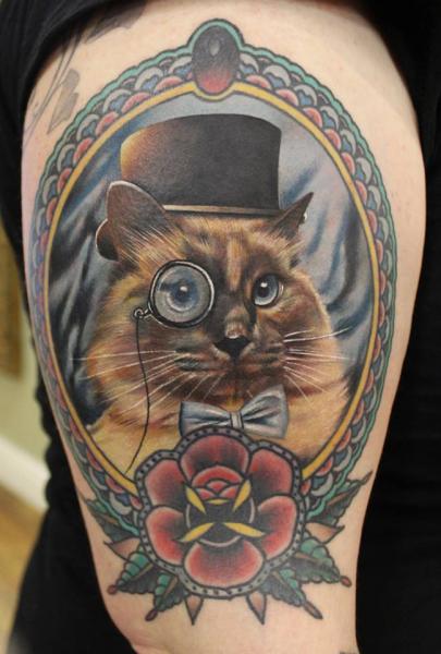 Cat Medallion Tattoo by No Regrets Studios
