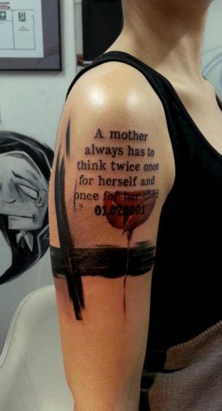 Shoulder Flower Lettering Tattoo by No Regrets Studios