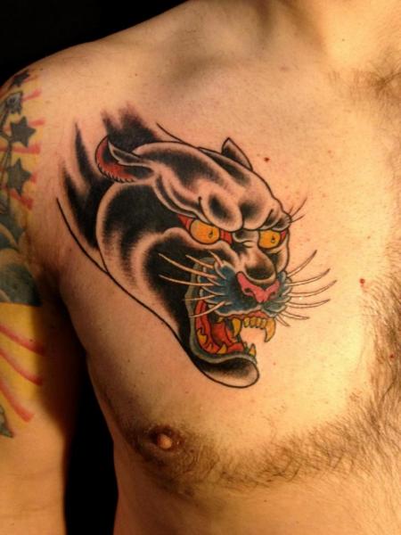 Tatuaż Klatka Piersiowa Old School Pantera przez Seventh Son Tattoo