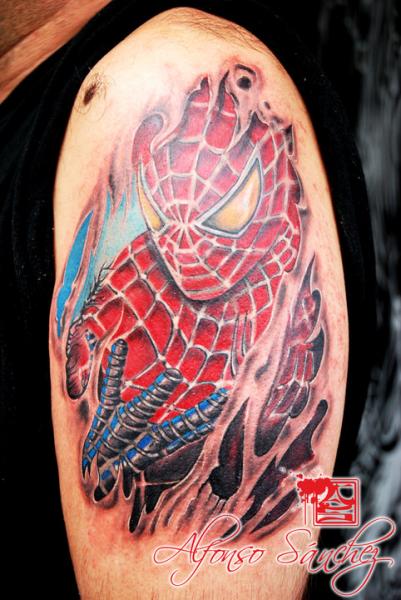 Shoulder Fantasy Spiderman Tattoo by Balinese Tattoo
